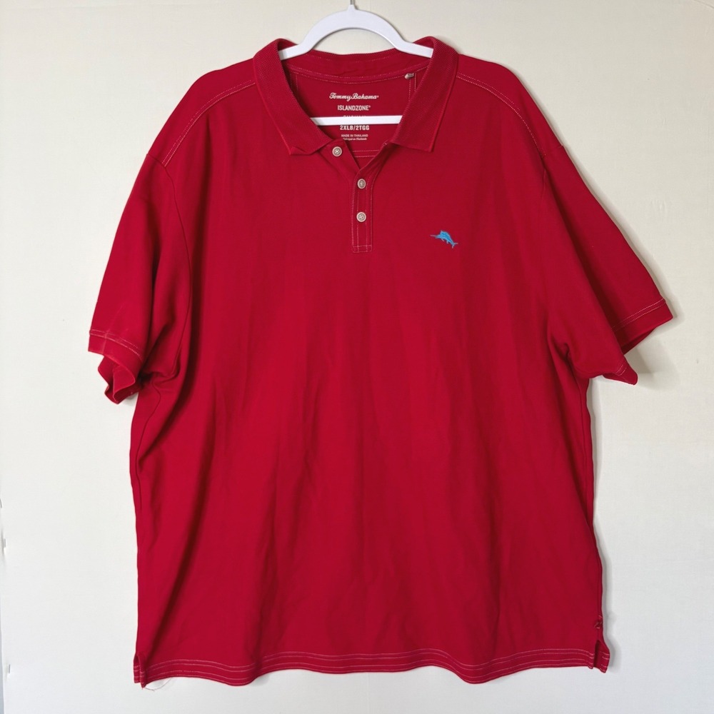 Tommy Bahama IslandZone Red Polo 2XLT Supima Cotton Topstitch Resort Shirt